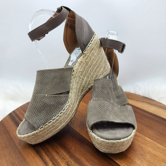Steve Madden Wilkes Espadrille Wedge 11 Taupe Suede Leather Open Toe Ankle Strap - Picture 11 of 13